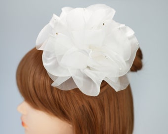 White Flower Blossom Large Corsage Headpiece Pin and Clip Set