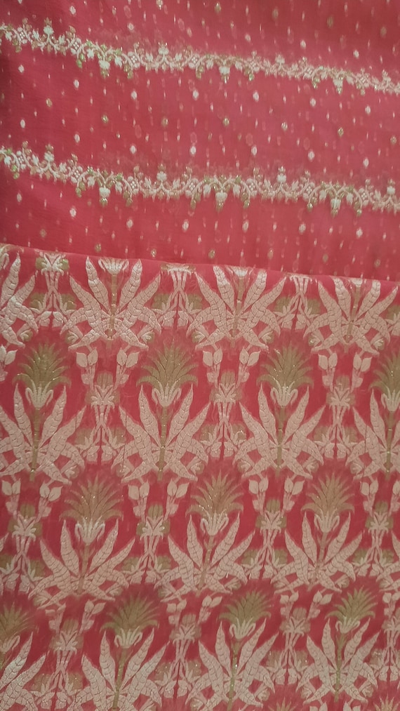 Vintage  Chiffon Saree in Sweet Light Red  & Gold - image 1