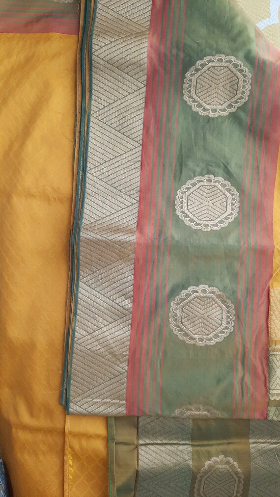 Vintage 100% silk saree in Mustard Yellow, Green … - image 8