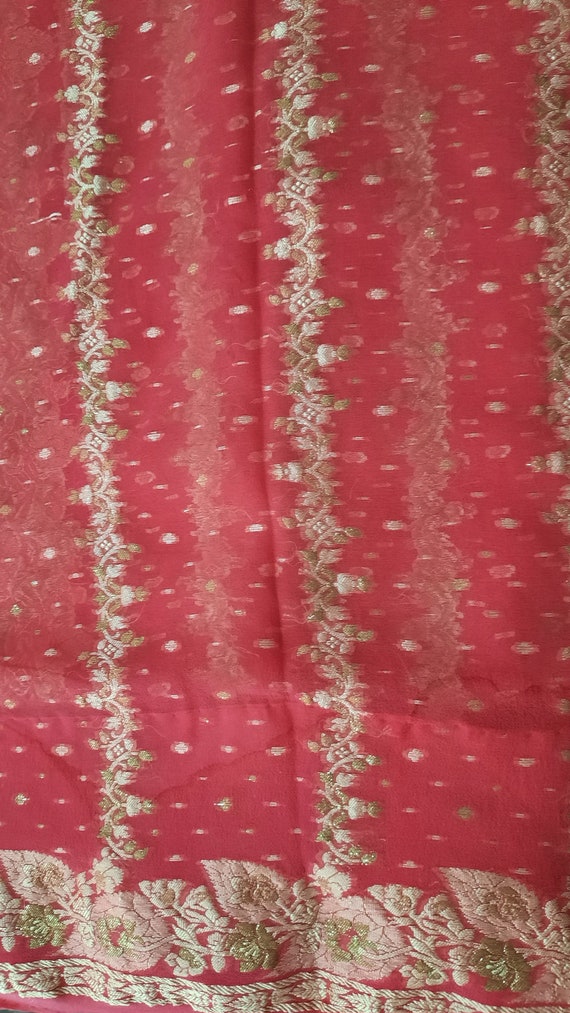 Vintage  Chiffon Saree in Sweet Light Red  & Gold - image 7