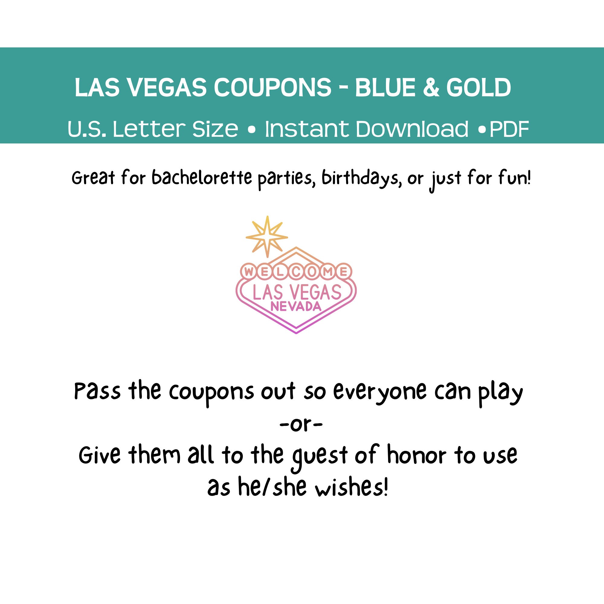 Printable Las Vegas Coupons Blue and Gold Fun and Affordable - Etsy Denmark