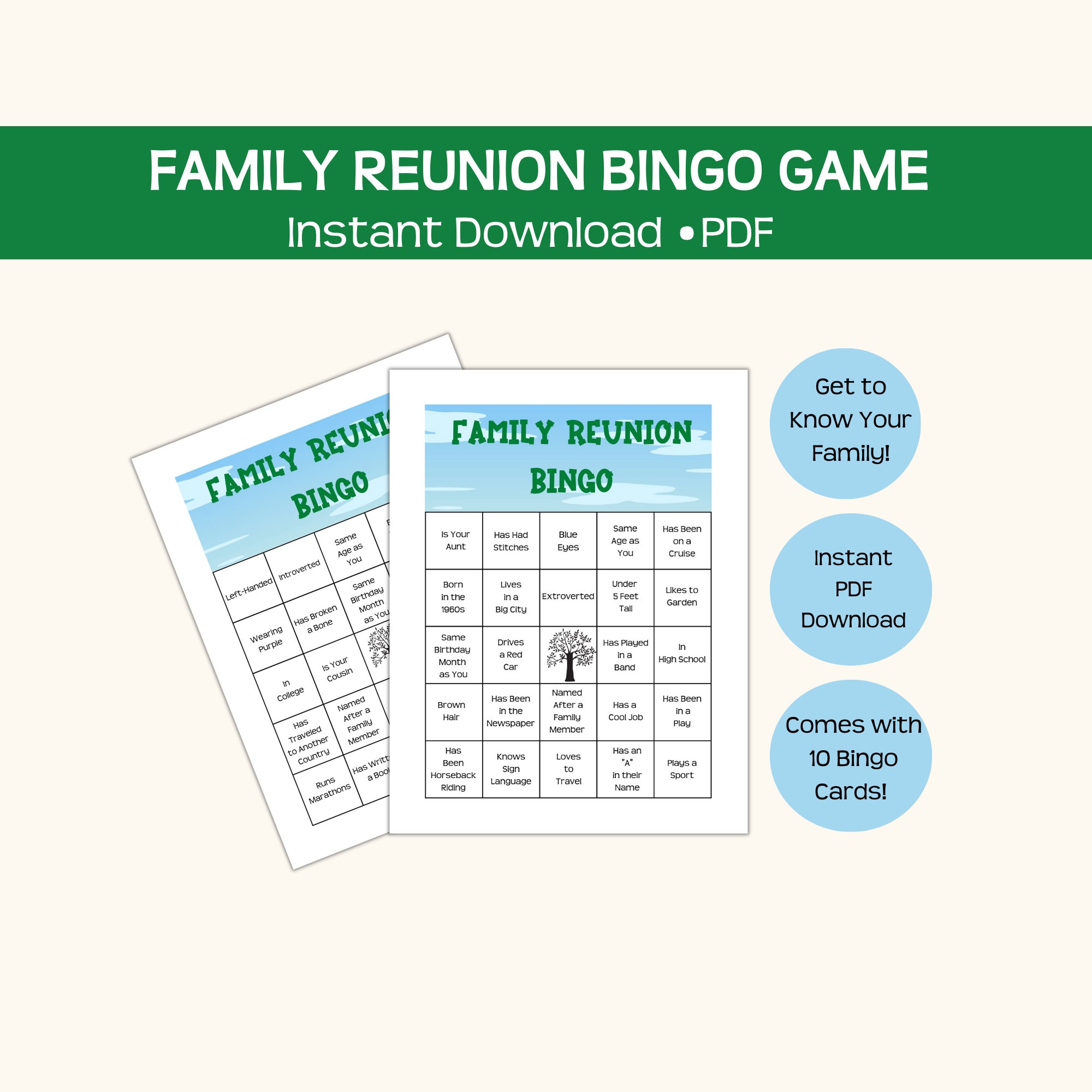 Family Reunion Bingo Game, 10 Printable Bingo Cards, Instant Pdf ...