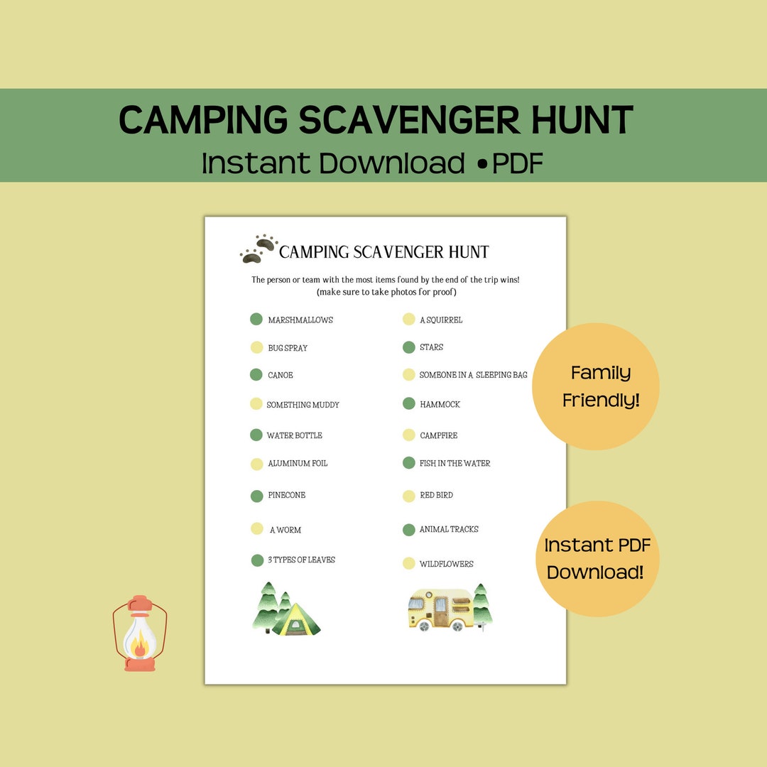 Camping Scavenger Hunt, Printable Treasure Hunt Game for Vacations ...