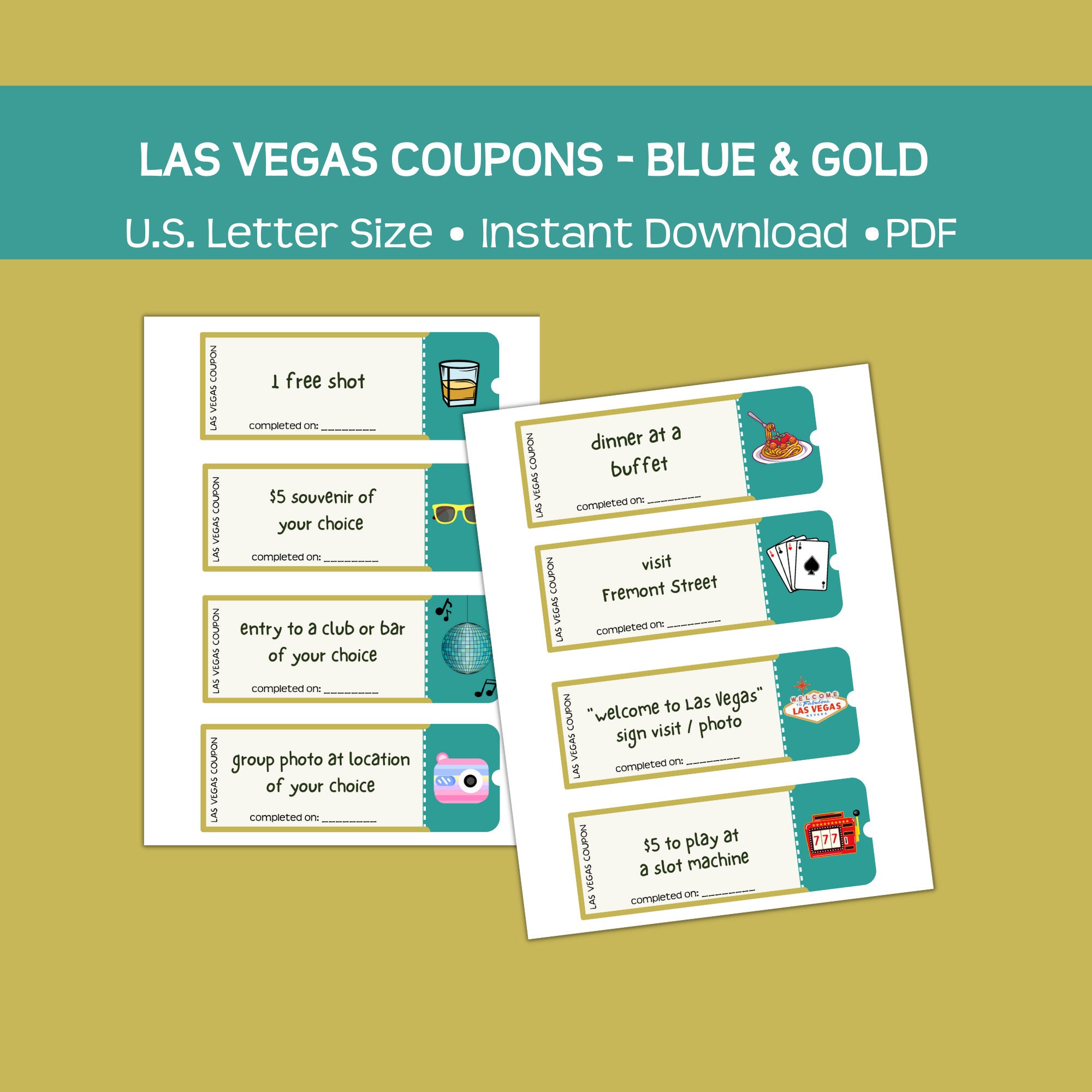 Printable Las Vegas Coupons, Blue and Gold, Fun and Affordable Travel Gift, Instant Pdf Download, Fun for Vegas Parties Such as Birthdays - Etsy