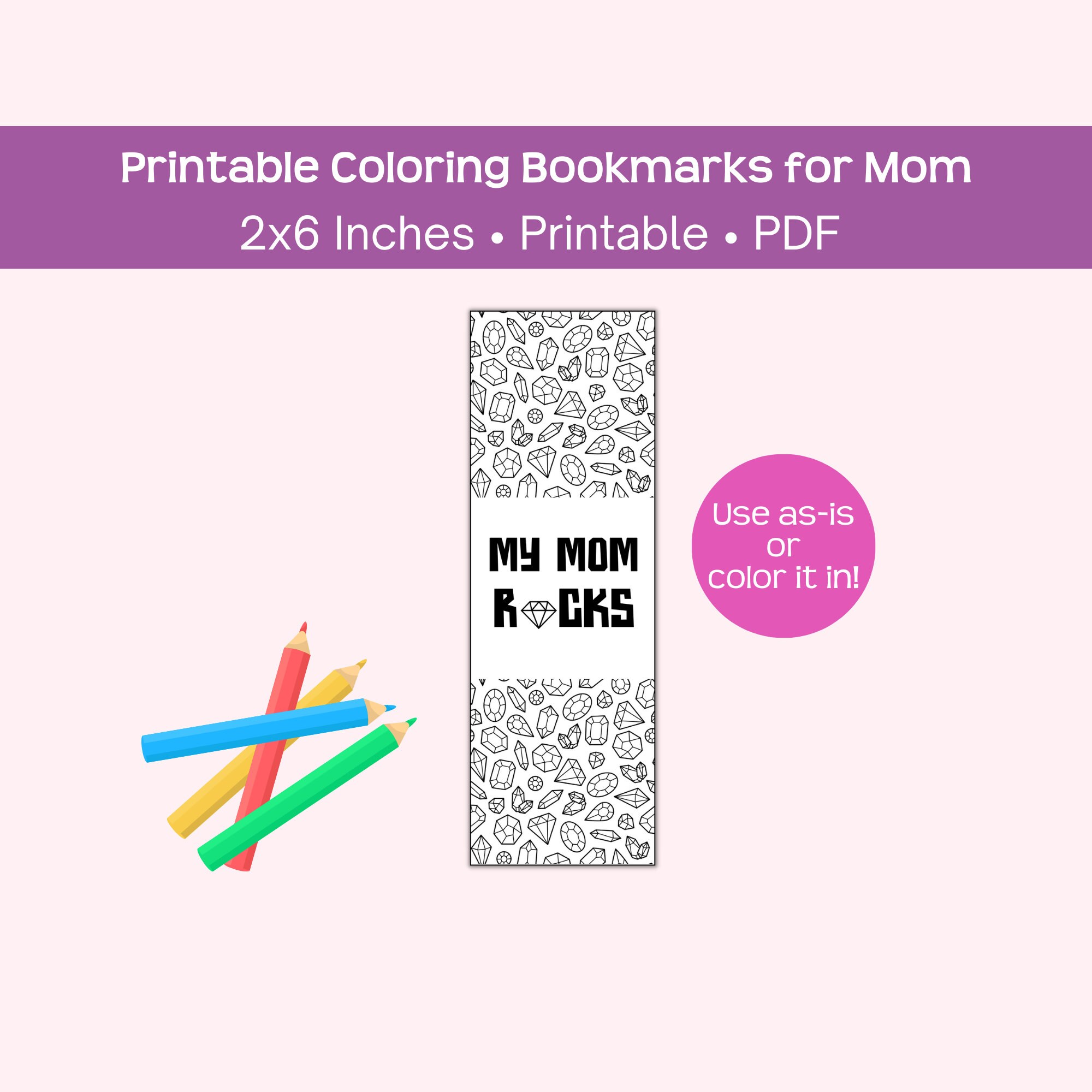 Printable Coloring Bookmarks for Mom, Black &amp; White, Instant Download ...