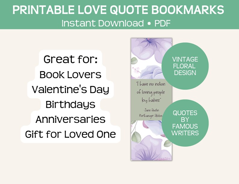 Love Quote Printable Bookmarks Instant Pdf Download Literary - Etsy