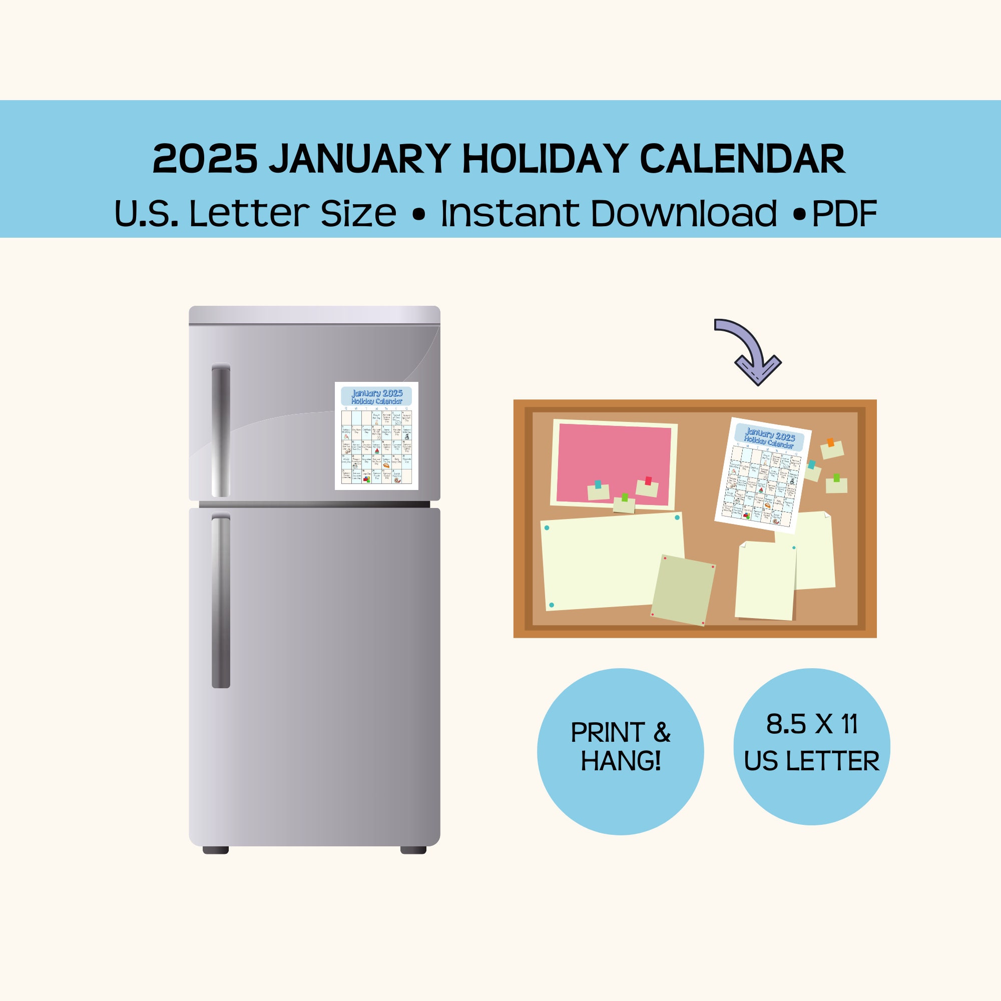 Printable January 2025 Holiday Calendar Page, Fun and Wacky Holidays