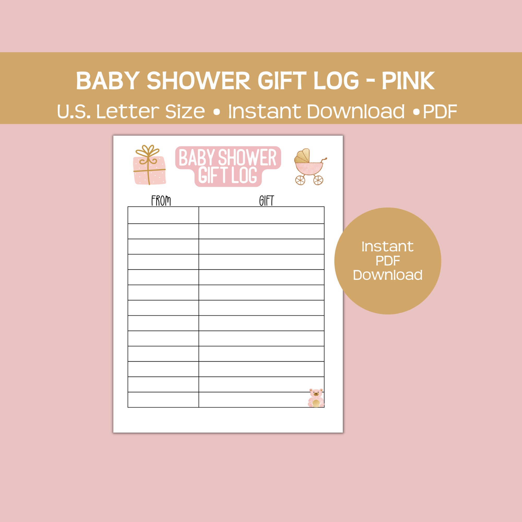 Printable Baby Shower Gift Log, Pink Gift Tracker, Instant Pdf Download ...