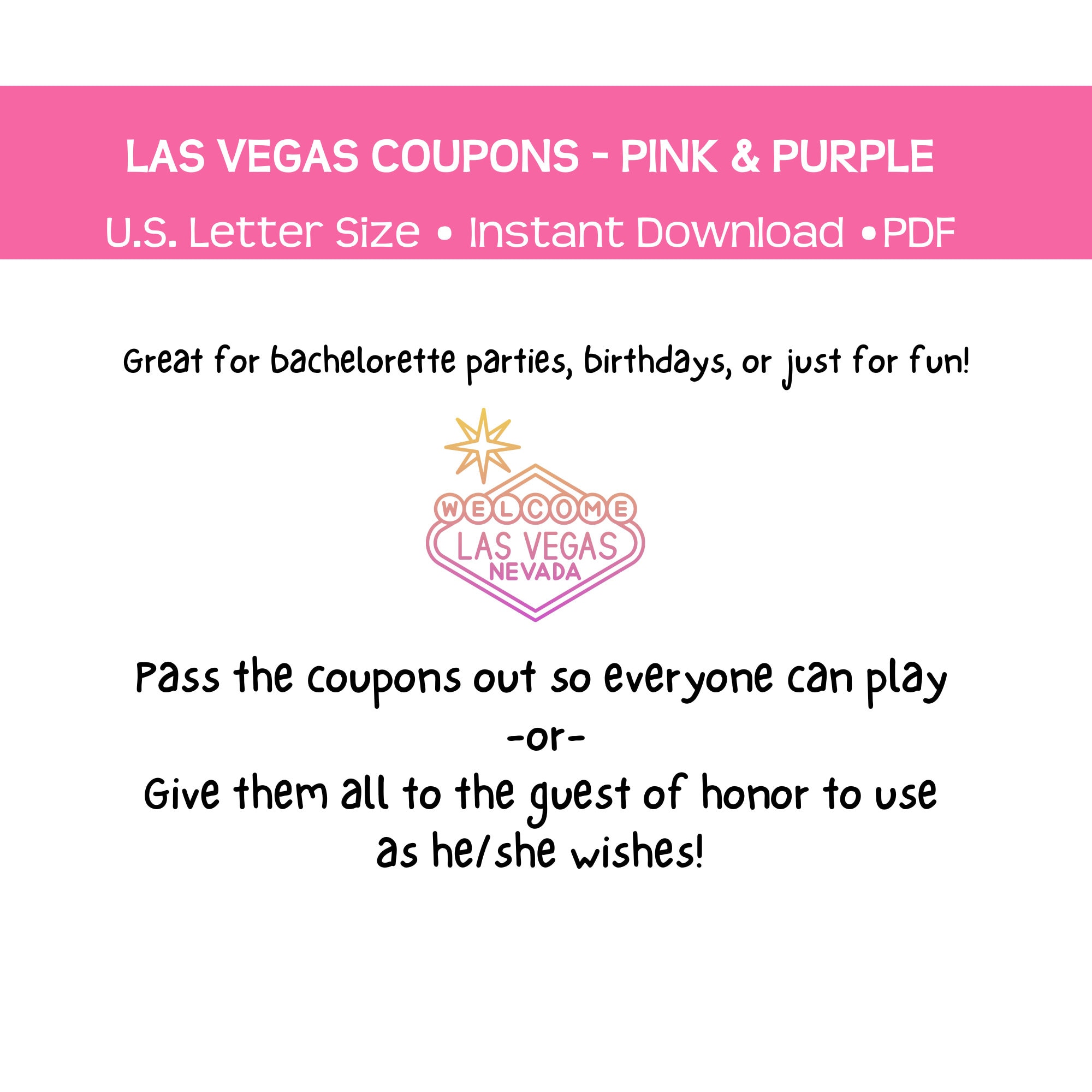 Printable Las Vegas Coupons, Pink &amp; Purple, Fun and Affordable Gift ...