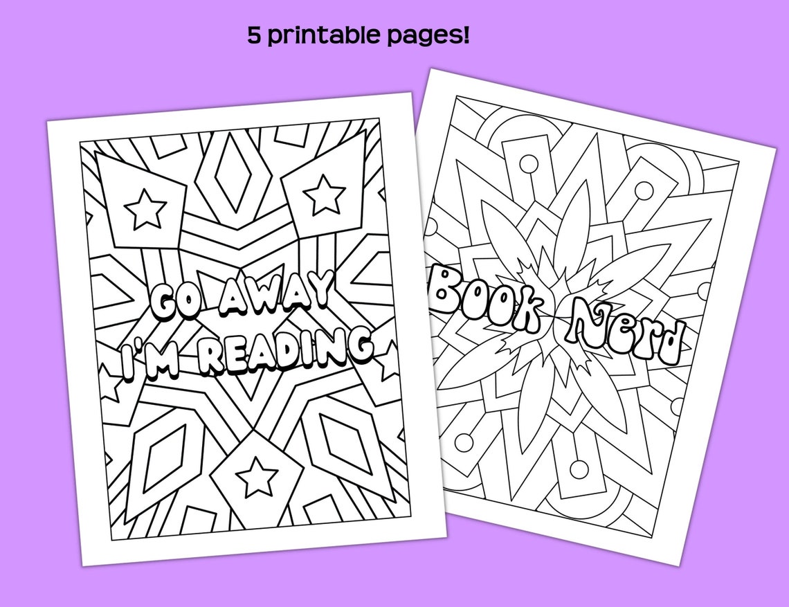 Book Nerd Coloring Pages Adult Coloring Sheets Instant PDF - Etsy