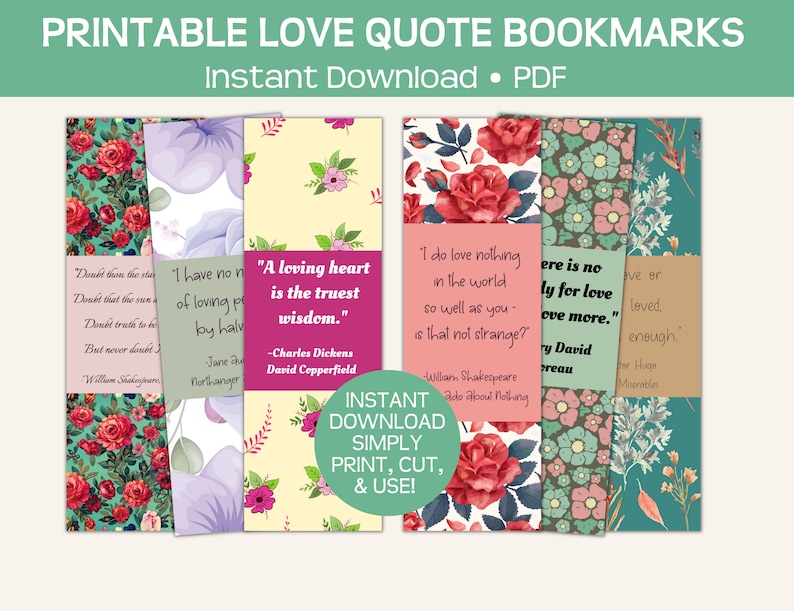 Love Quote Printable Bookmarks Instant Pdf Download Literary - Etsy