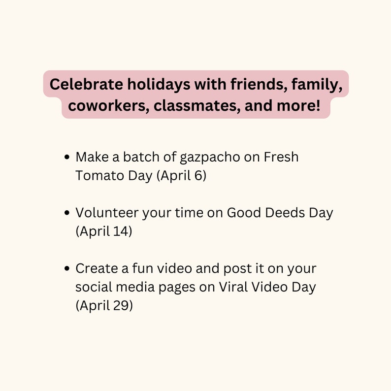Printable April 2024 Holiday Calendar Fun and Wacky Holidays Etsy Australia