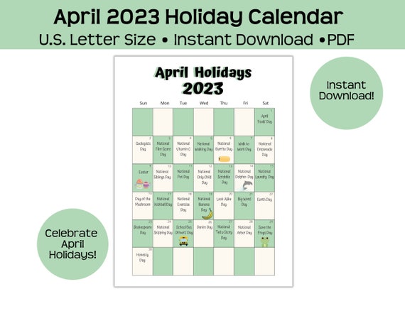 April 2023 Holiday Calendar Fun and Wacky Holidays Instant - Etsy