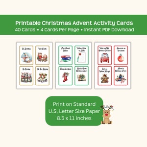 Printable Christmas Advent Activity Cards, 40 Cards, Four Cards per ...