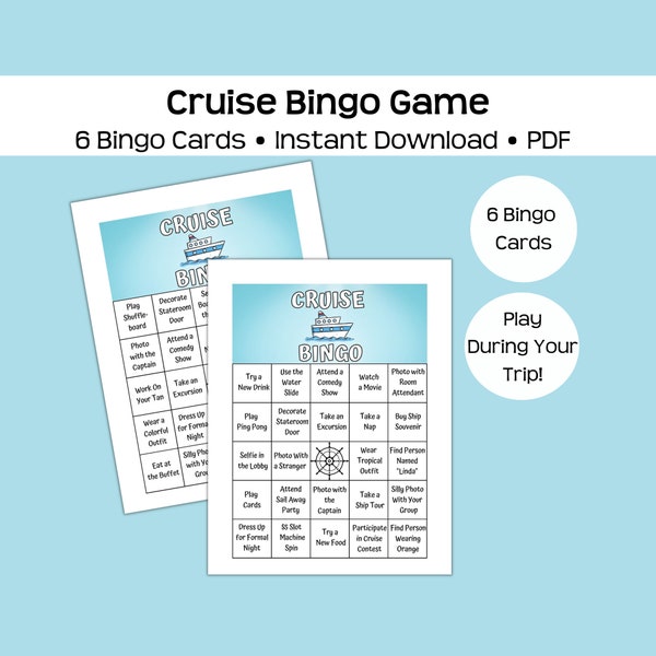 Cruise vacation bingo, printable travel vacation game, instant pdf download, affordable and fun game!