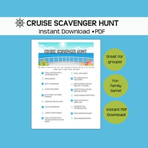 Cruise vacation scavenger hunt game, printable travel game, instant printable pdf download, fun and affordable!