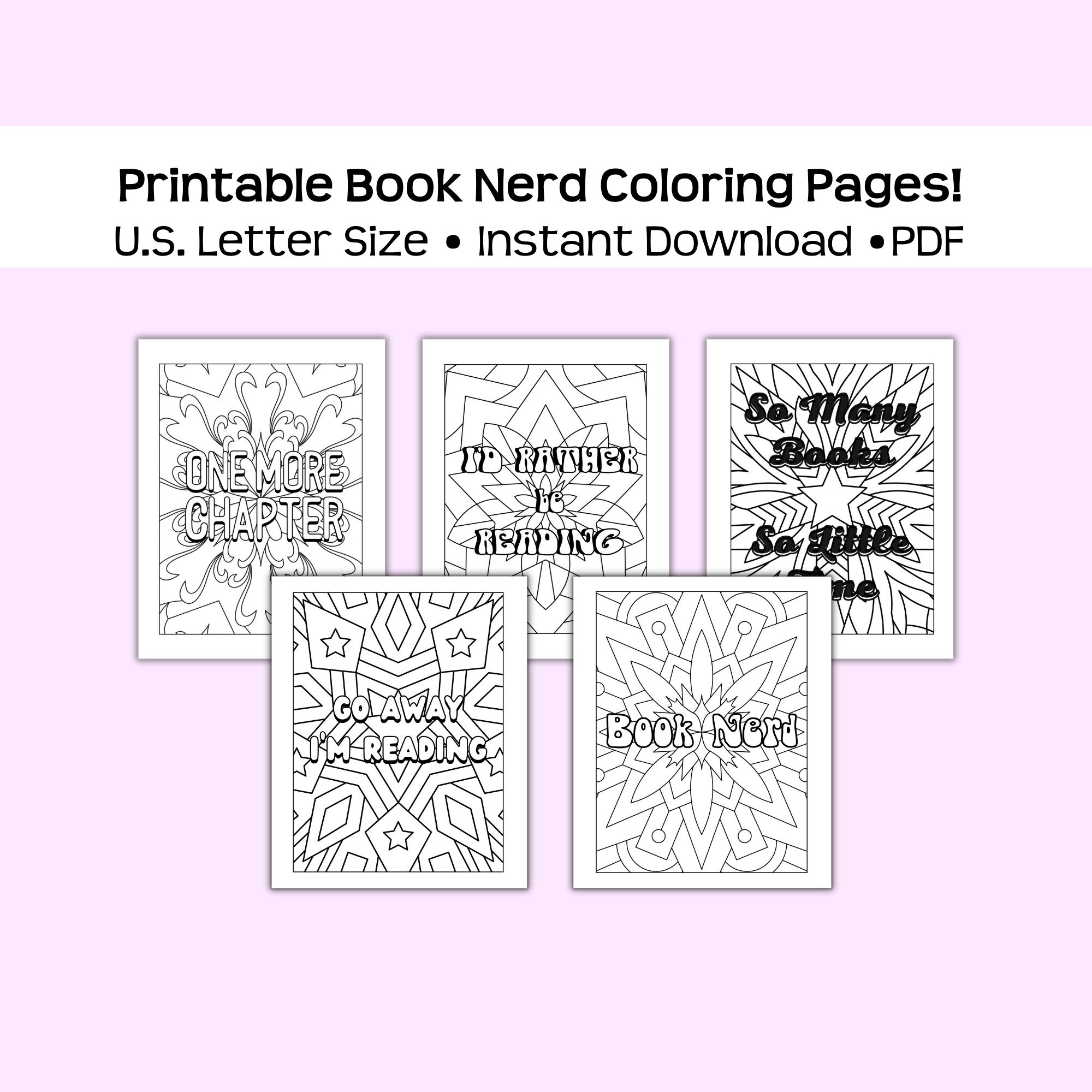 Book nerd coloring pages adult coloring sheets instant PDF - Etsy México
