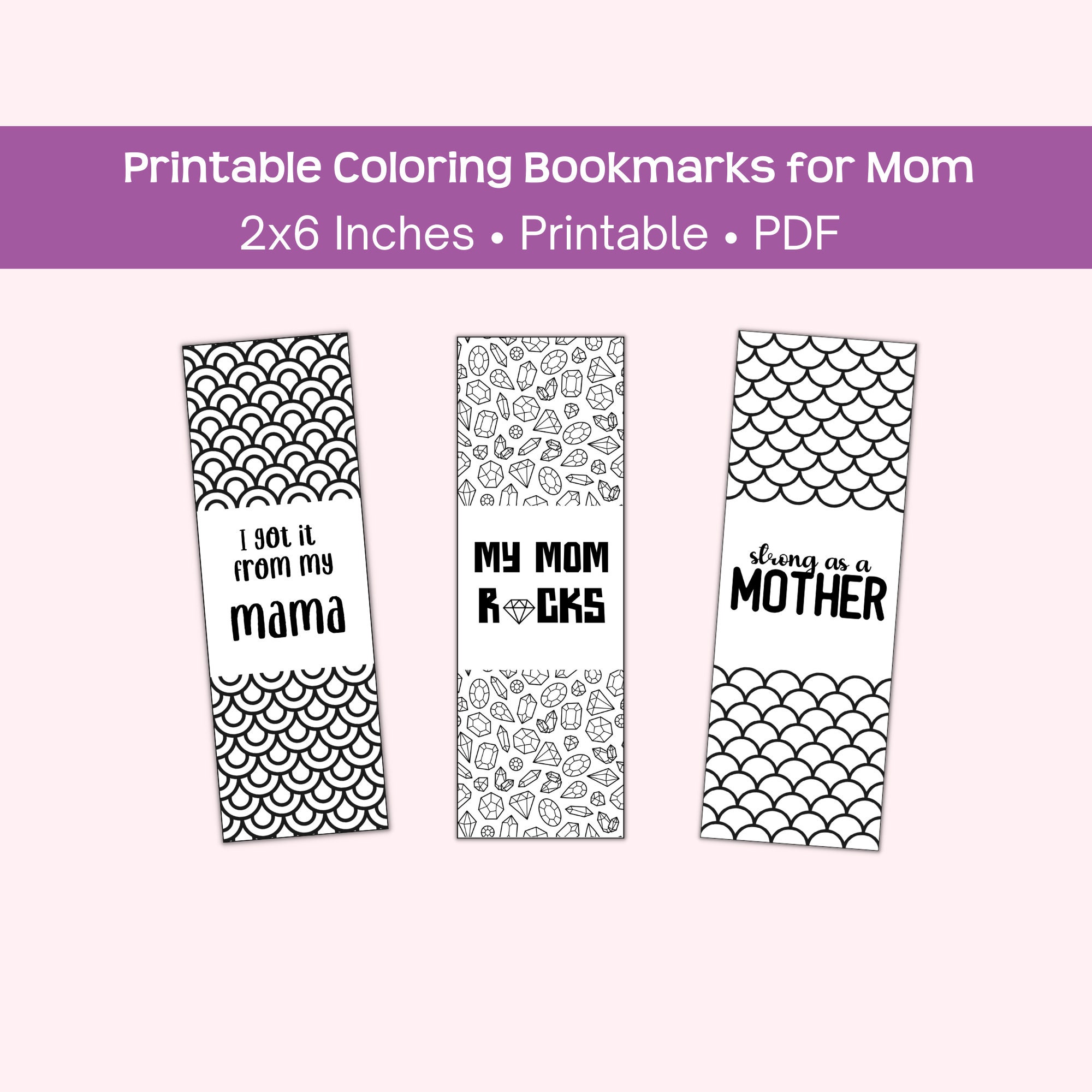 Printable Coloring Bookmarks for Mom, Black &amp; White, Instant Download ...