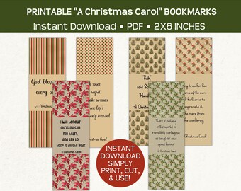 A Christmas Carol bookmarks, printable Charles Dickens gift, bookish present for readers, affordable holiday gift, instant download