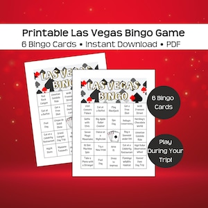 Jogo de bingo Vegas para impressão, 6 cartas, download instantâneo de PDF, diversão para viagens em grupo, aniversários, despedidas de solteiro e despedidas de solteira!