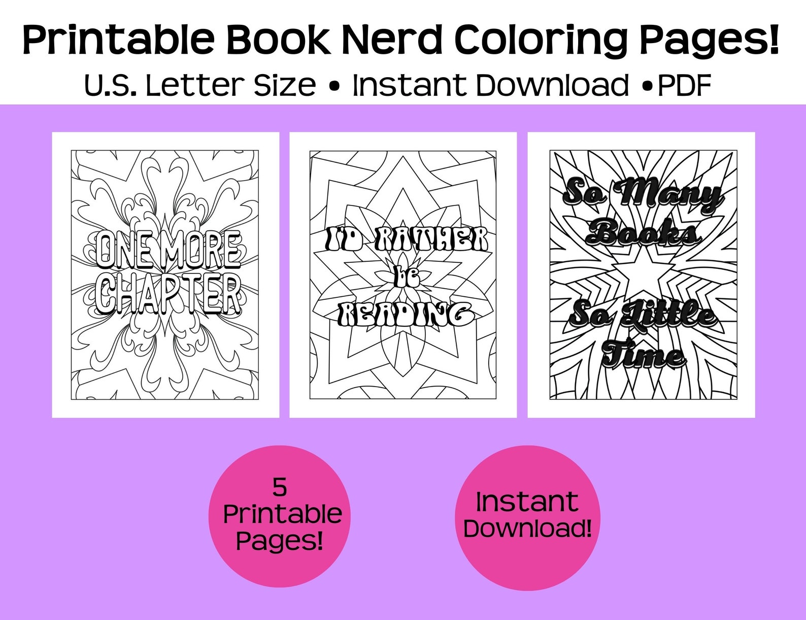 Book Nerd Coloring Pages Adult Coloring Sheets Instant PDF - Etsy