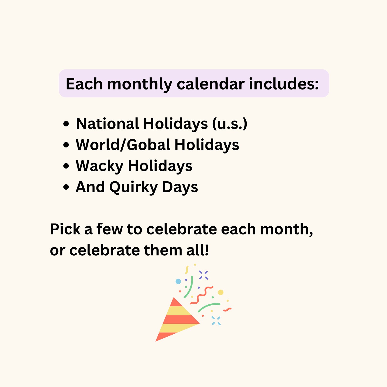 Printable February 2024 Holiday Calendar, Instant Pdf Download, Fun and