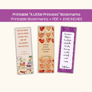 Printable &quot;A Little Princess&quot; bookmarks, quotes from the classic novel by Frances Hodgson Burnett, affordable bookish gift for readers!