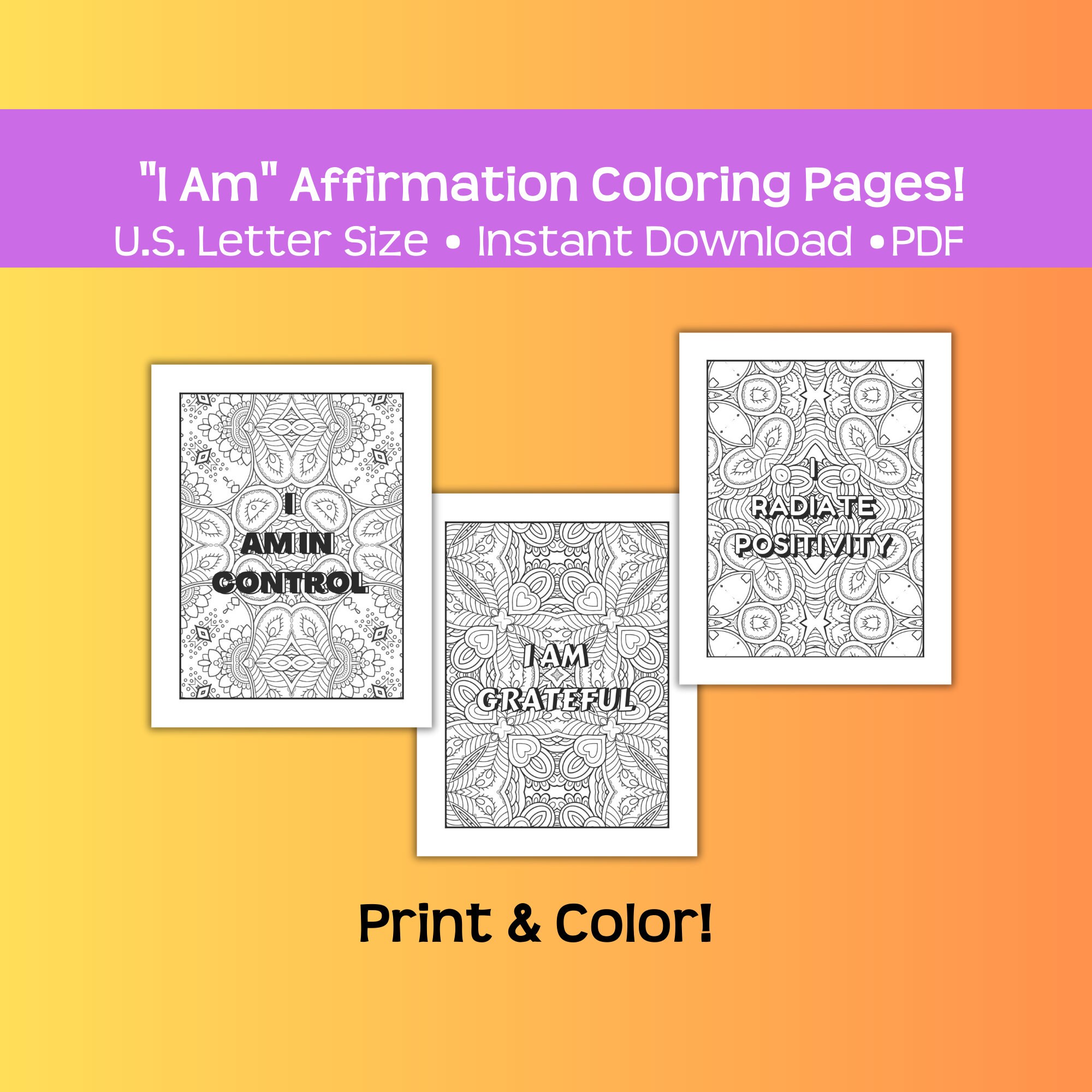 Printable Affirmation Coloring Pages, Positive Affirmations, Adult ...