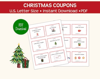 Christmas coupons printable, holiday activity vouchers for winter fun, affordable Christmas gift idea, pre-filled and blank, PDF download