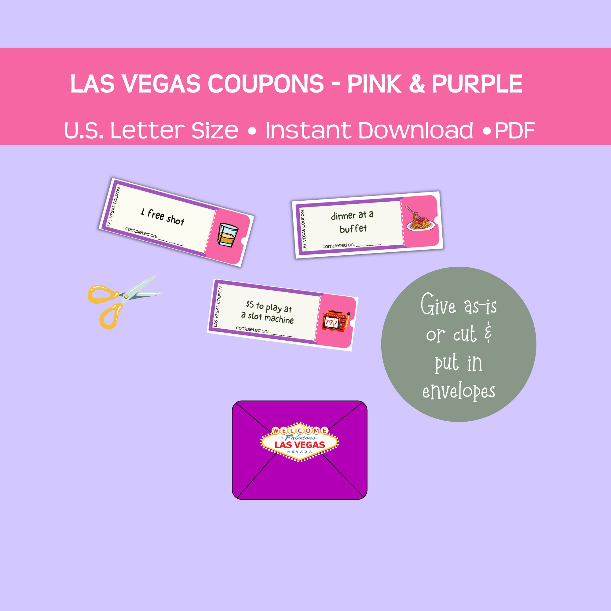 Printable Las Vegas Coupons Pink &amp; Purple Fun and Affordable - Etsy
