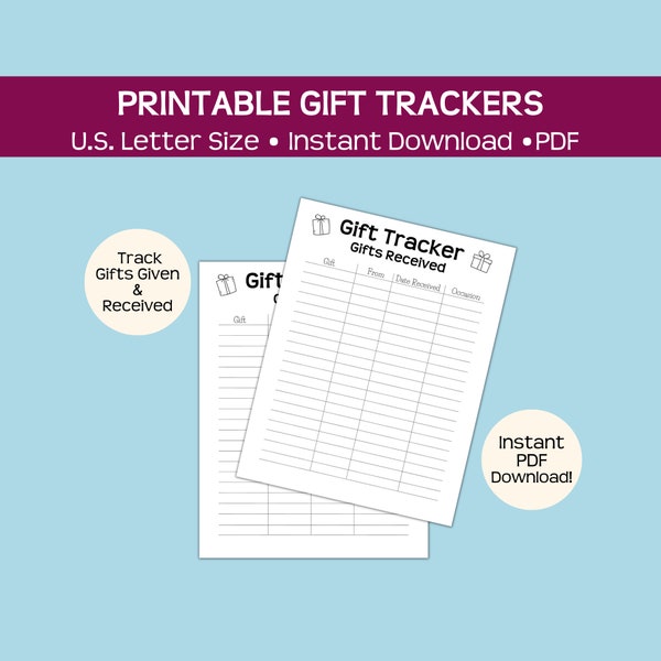 Tracker regali stampabile, registro regali dati e ricevuti, download immediato del pdf, basta stampare e compilare!