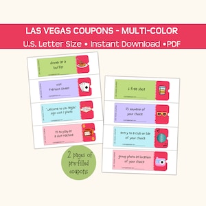 Las Vegas coupons, printable, fun bachelor, bachelorette, group trip, and birthday gift, instant pdf download, 8 coupons