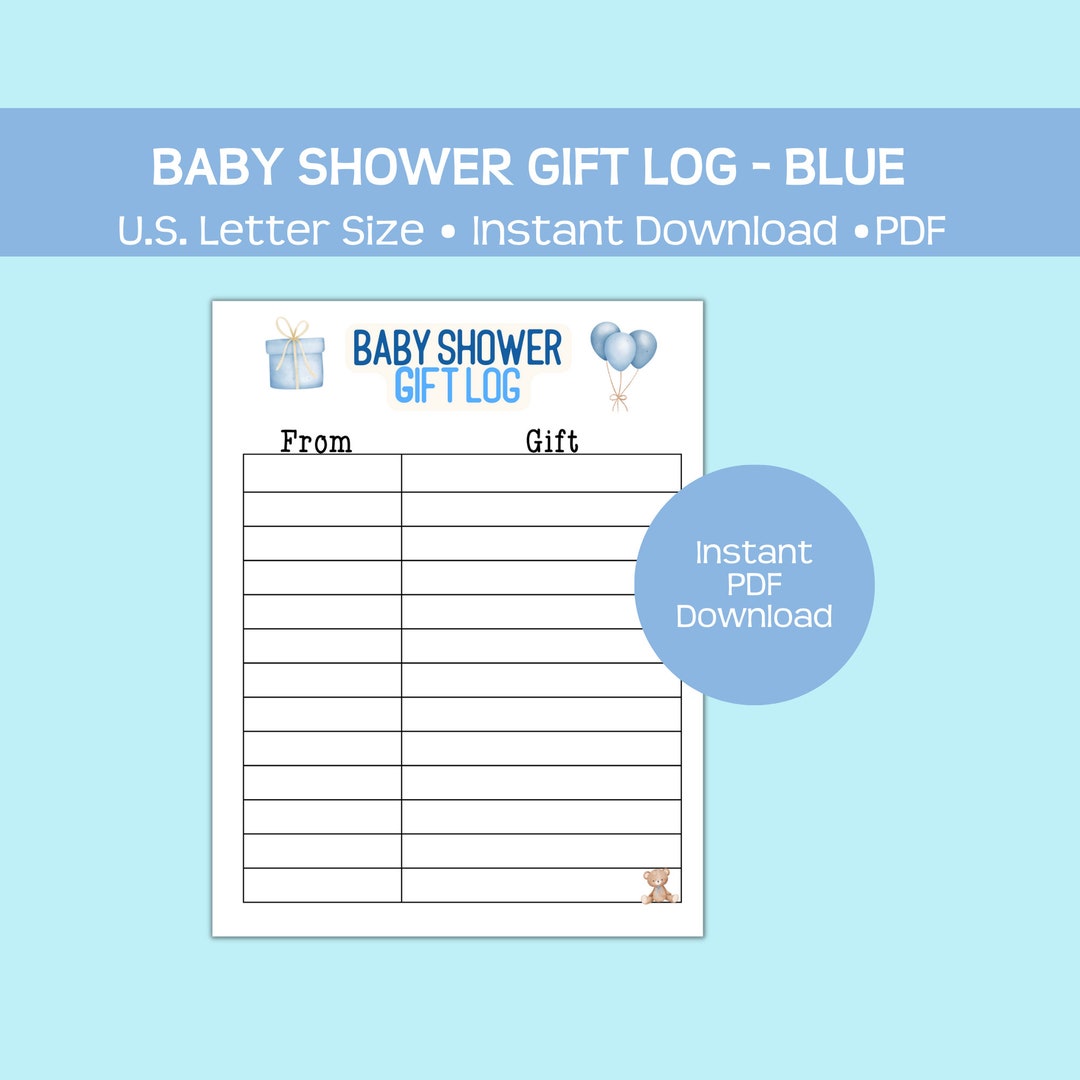 Printable Baby Shower Gift Log, Blue, Track Presents Received, Instant ...