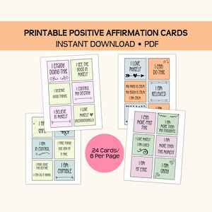 Tarjetas de afirmación imprimibles, pensamientos positivos, ideales para la ansiedad y la confianza, descarga instantánea en PDF, imprime, corta y usa.