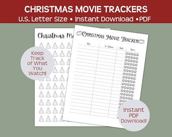 Printable Christmas movie tracker, log movies watched, instant pdf download, simply print and start using!