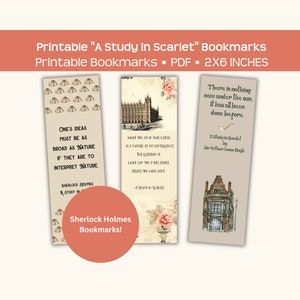 Printable Sherlock Holmes bookmarks, book quotes from Sir Arthur Conan Doyle&#39;s novel &quot;A Study in Scarlet,&quot; three bookish bookmarks