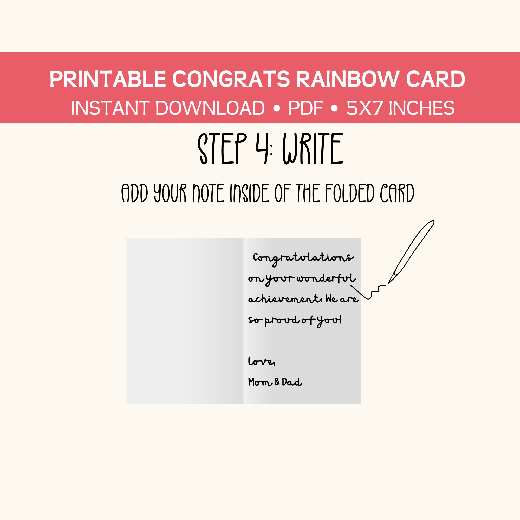 Conratulation Card.pdf Printable Congratulations Card, Rainbow and Hearts Theme, Instant Pdf ...