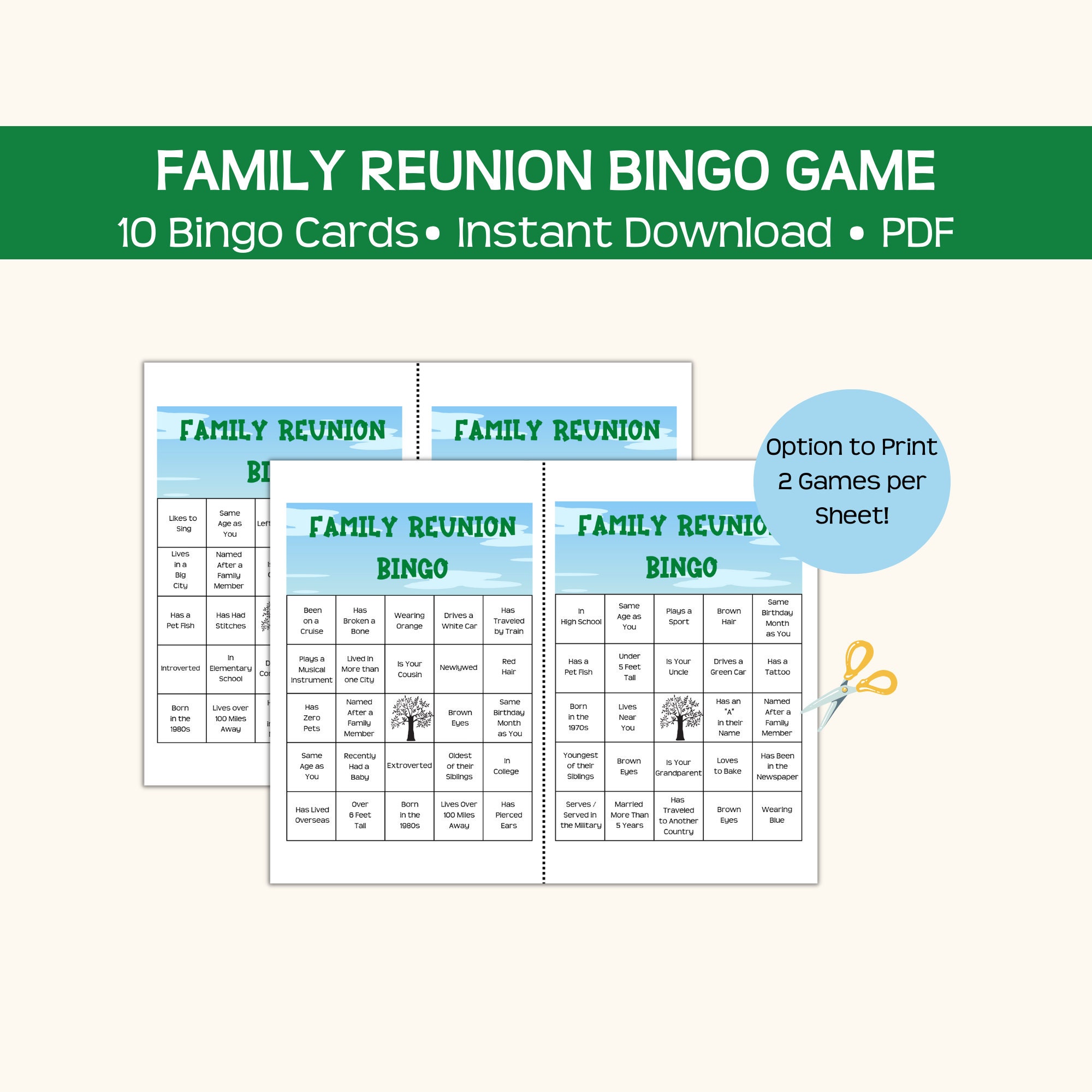 Family Reunion Bingo Game, 10 Printable Bingo Cards, Instant Pdf ...