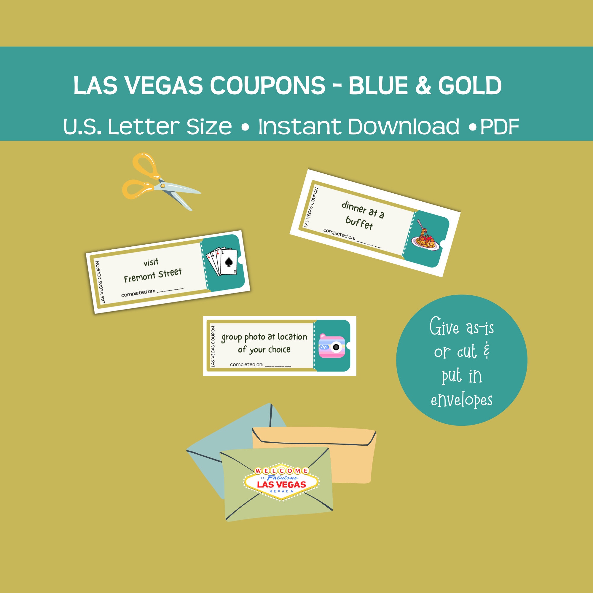 Printable Las Vegas Coupons Blue and Gold Fun and Affordable - Etsy Denmark