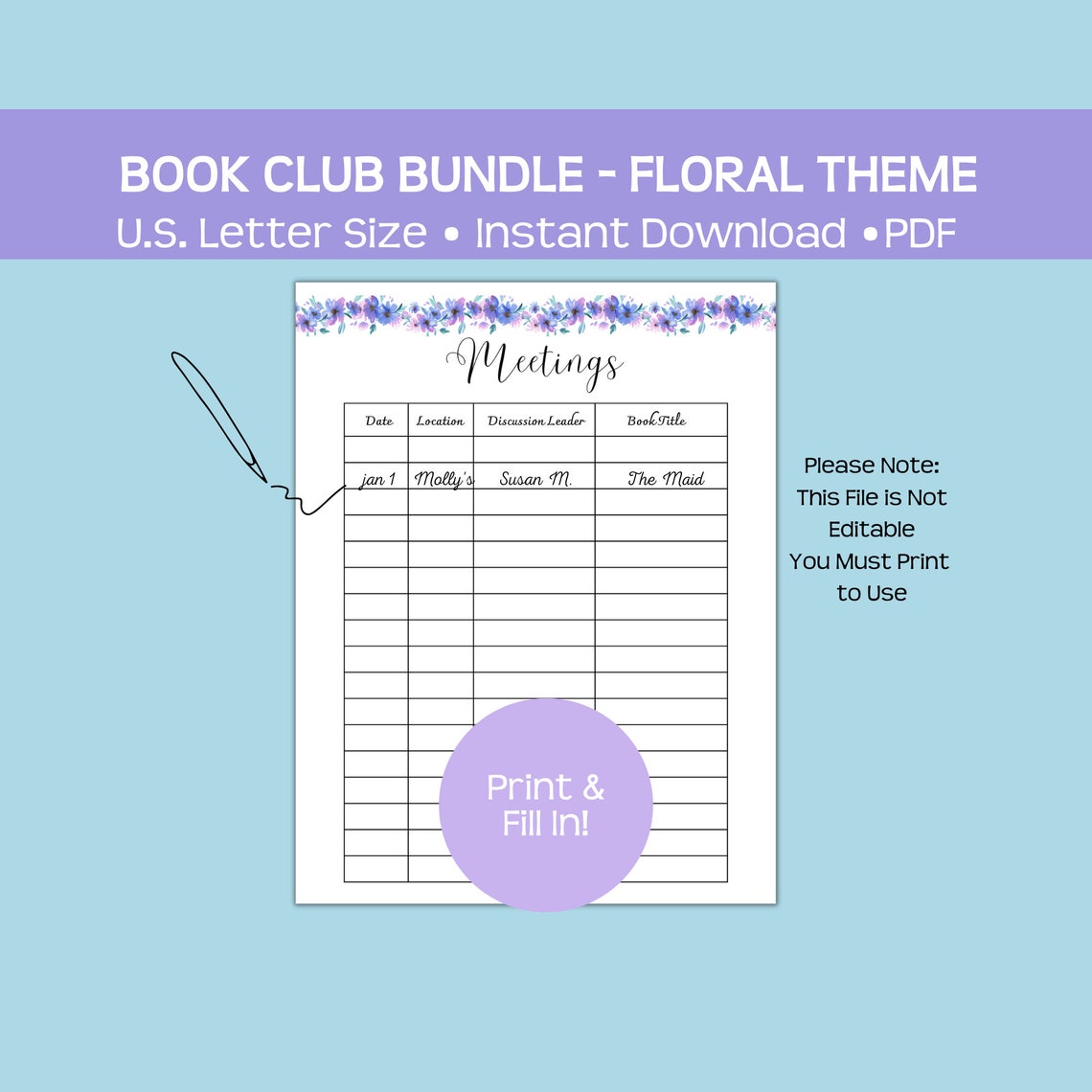 Printable Book Club Planner Bundle, Floral Theme, Instant Pdf Download ...