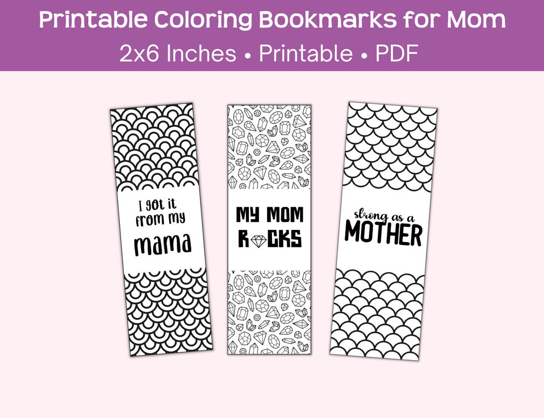 Printable Coloring Bookmarks for Mom Black and White Instant Etsy