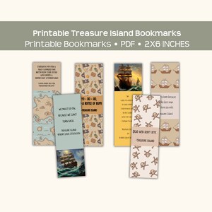 Marcadores imprimibles de Treasure Island, citas de la novela de Robert Louis Stevenson, seis marcadores en total, regalo para amantes de los libros, descarga en PDF