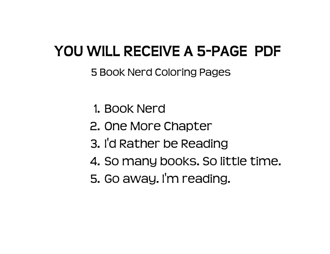 Book Nerd Coloring Pages Adult Coloring Sheets Instant PDF Etsy