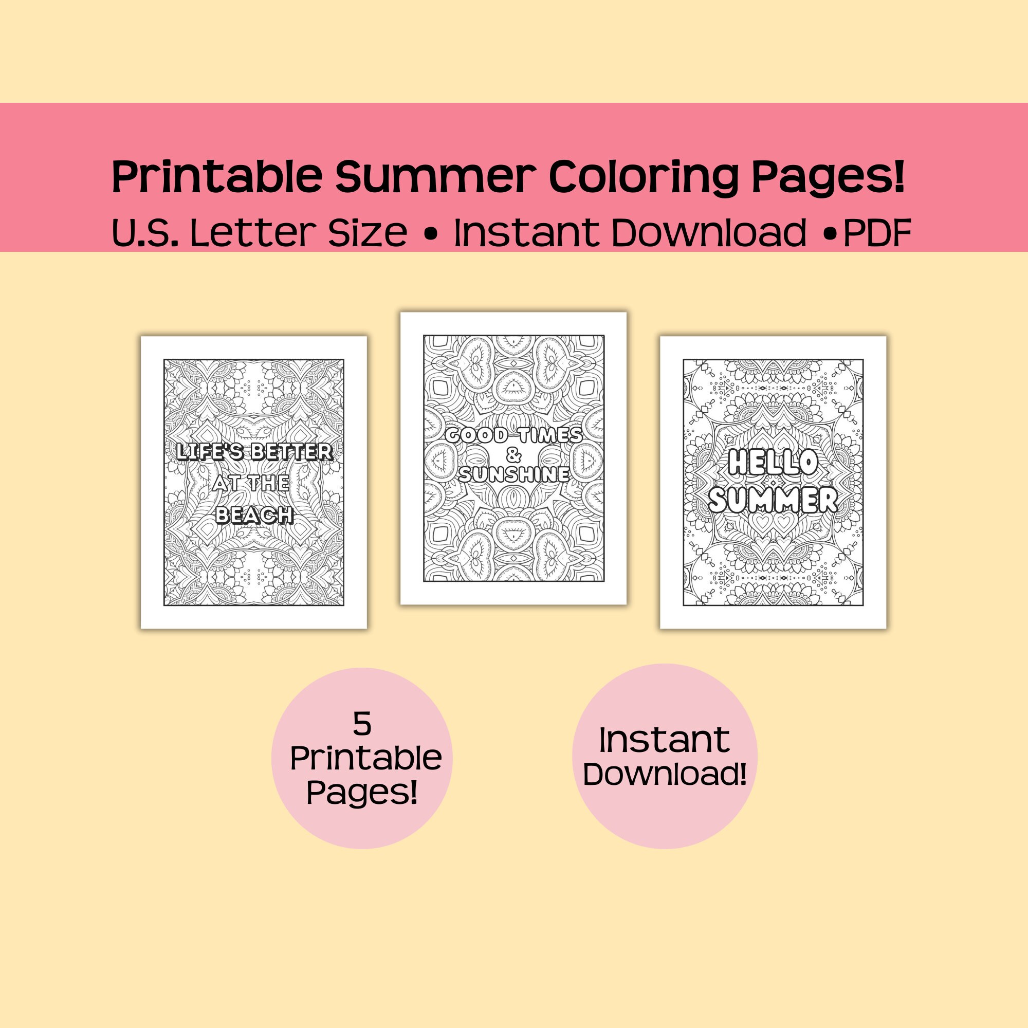 Printable Summer Coloring Pages, Coloring Sheets for Adults and Kids, Print and Use Instant Pdf ...