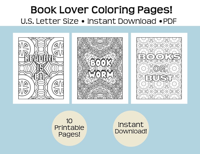 Book Lover Coloring Pages Adult Coloring Sheets Printable - Etsy
