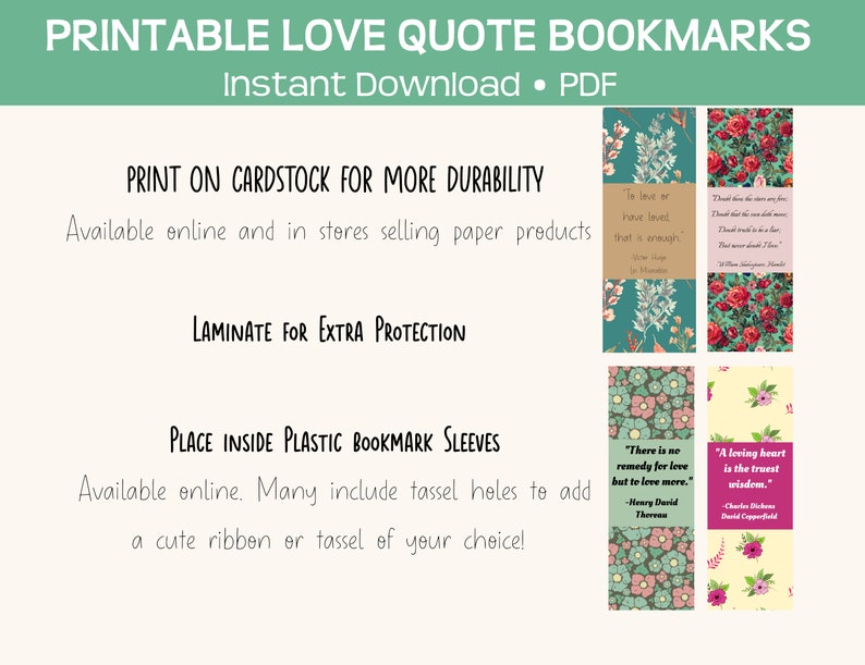 Love Quote Printable Bookmarks Instant Pdf Download Literary - Etsy