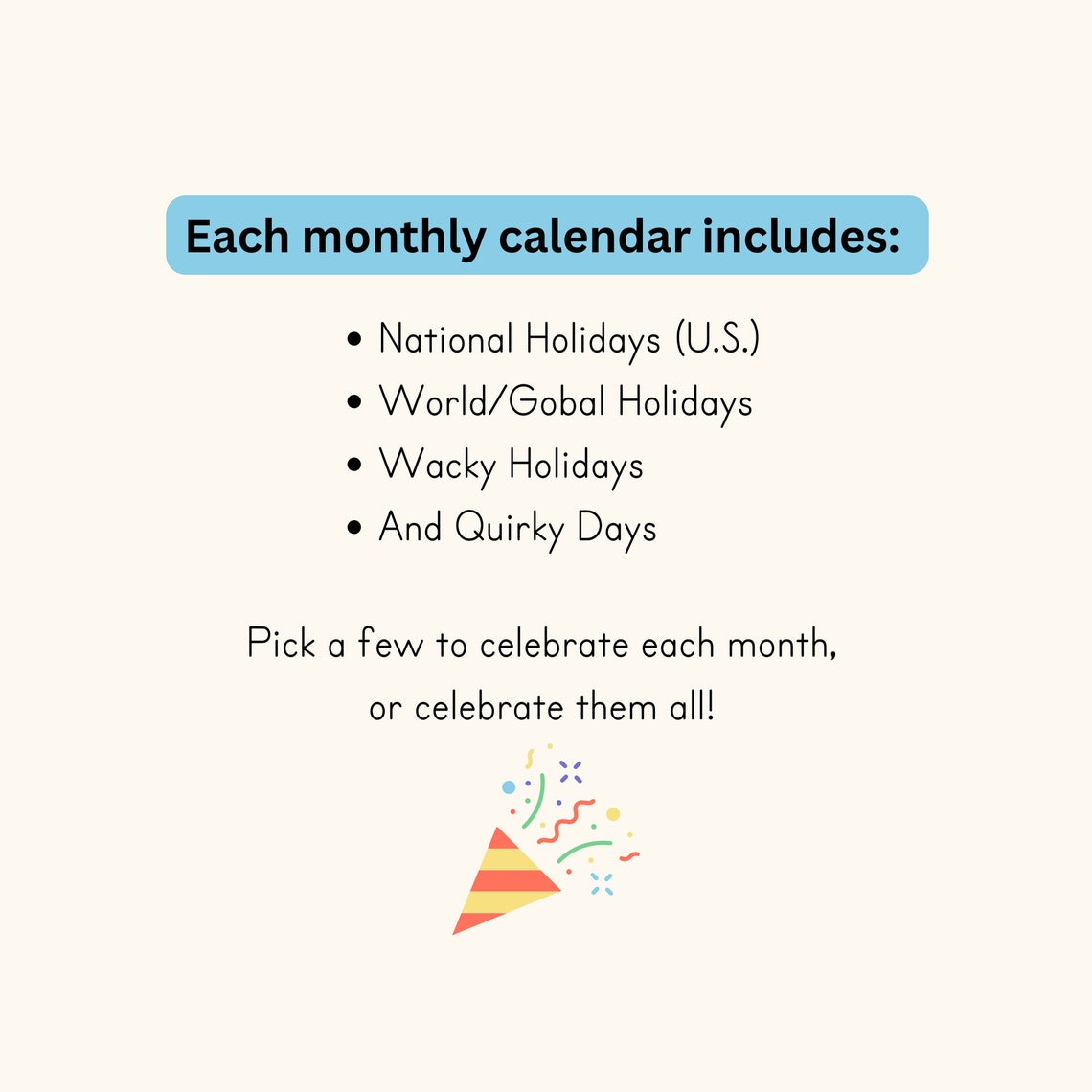 Printable January 2025 Holiday Calendar Page, Fun and Wacky Holidays