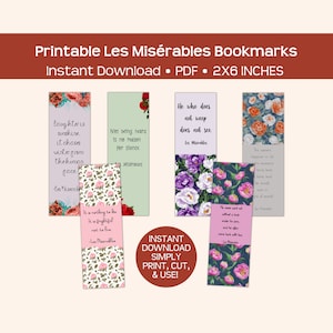 Les Miserables book quotes, printable bookmarks, Victor Hugo, instant PDF, bookish gift for fans of the play and movie, French novel gift