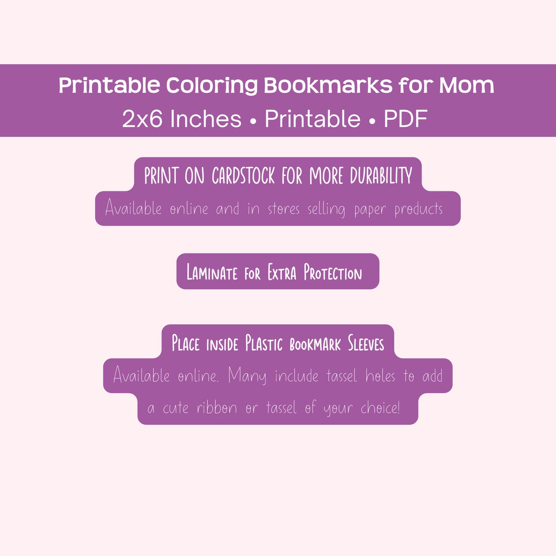 Printable Coloring Bookmarks for Mom, Black &amp; White, Instant Download ...