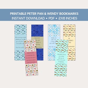 Peter and Wendy novel printable bookmarks, J.M. Barrie, instant pdf download, affordable gift for book lovers, Neverland adventures
